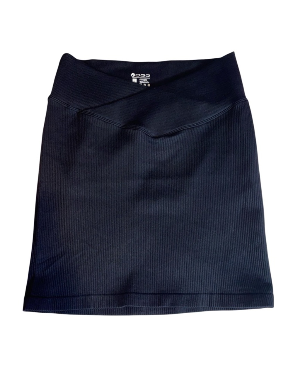 NWOT OQQ Black Ribbed Bodycon Mini Skirt, Size Large